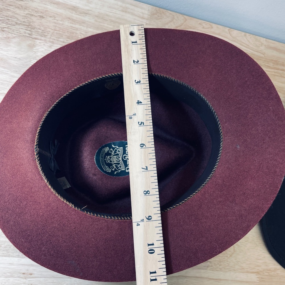 Park Royal Hats Burgundy 100% Wool Felt Fedora Black Leather Band Made in USA M - Picture 10 of 11